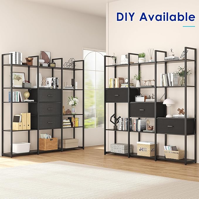 73.6" Tall Bookshelf with 3 Drawers and 16 Storage Shelves, Industrial Bookcase - Image 4