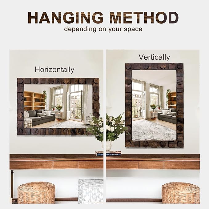 36x24 Inch Handcrafted Solid Wood Square Wall Mirror - Image 7