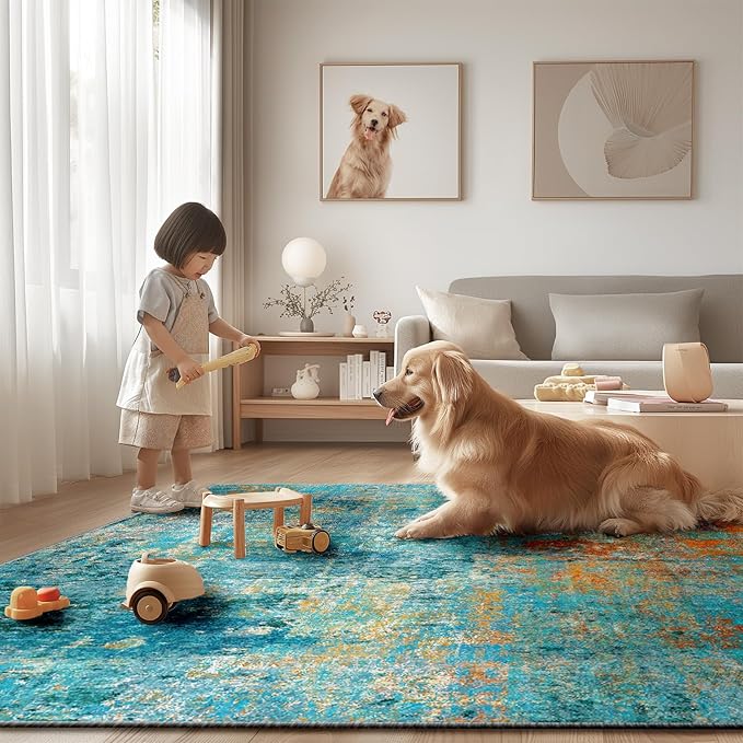 Washable Area Rugs 8'x10' Non-Slip Modern Abstract Soft - Image 8