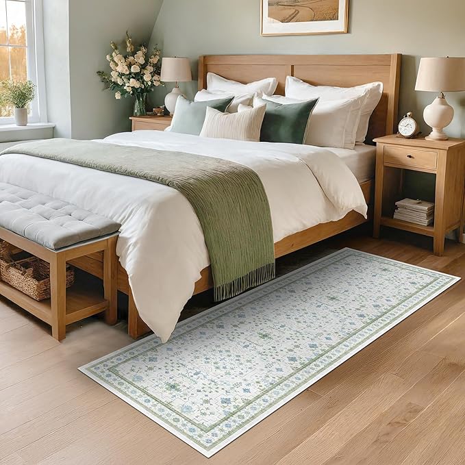 Cream Green and Blue Turkish Bathroom Runner 2x5 - Image 6