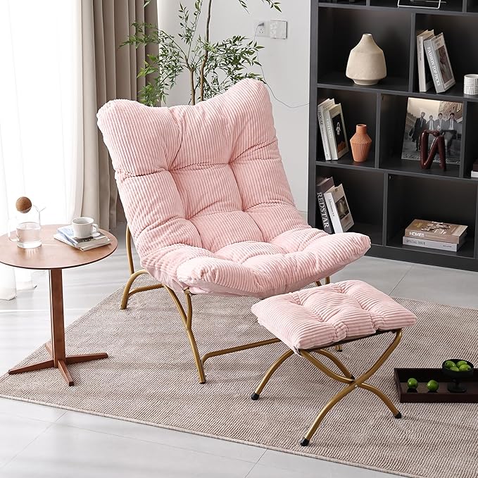 Welnow Accent Chair with Ottoman, Lounge Comfy Soft Leisure Metal Frame Reading - Image 8