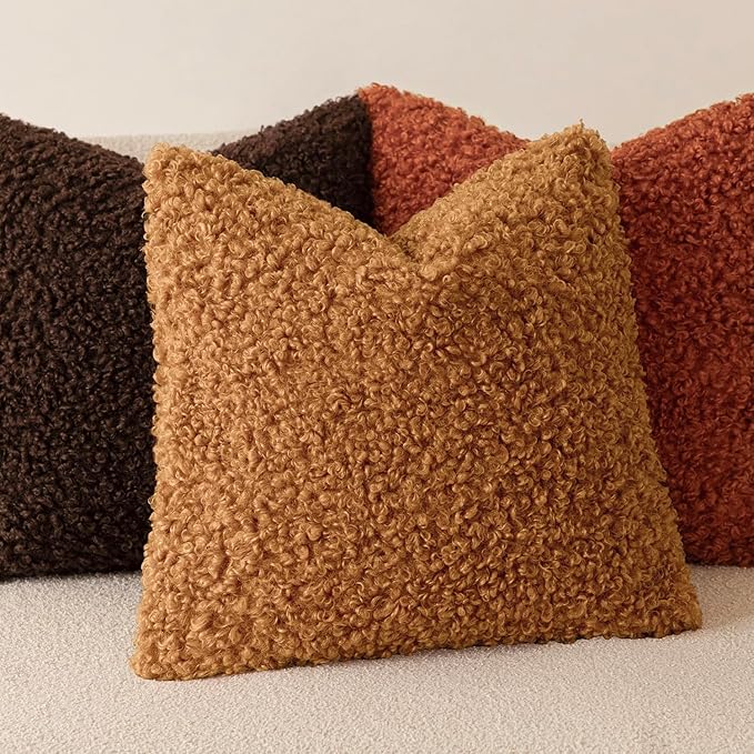 Foindtower 2 Pieces 22x22 Inch Orange, Faux Fur Throw Pillow Cover Accent - Image 4