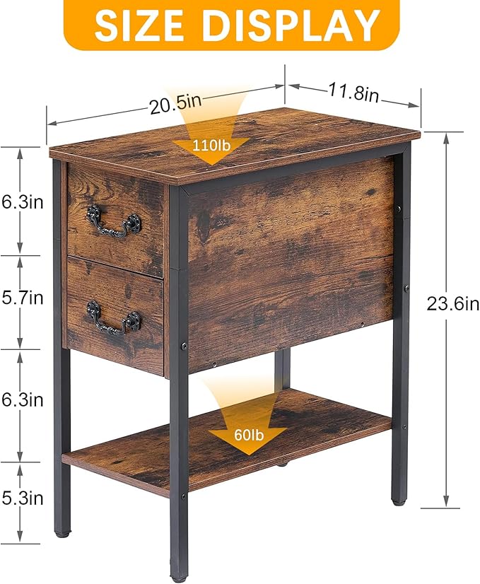 VECELO End Tables, Narrow Nightstand - Image 3
