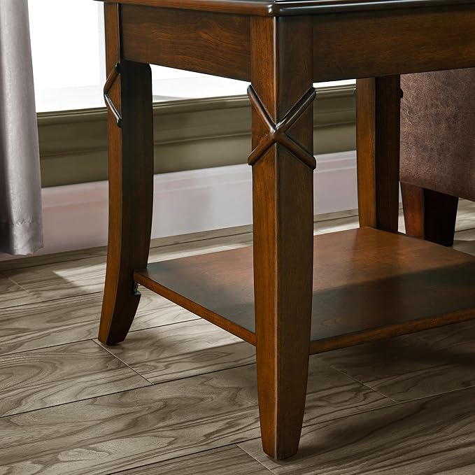 Solid Wood Side Table with Storage Shelf, Cherry Wood End Tables Living Room - Image 6