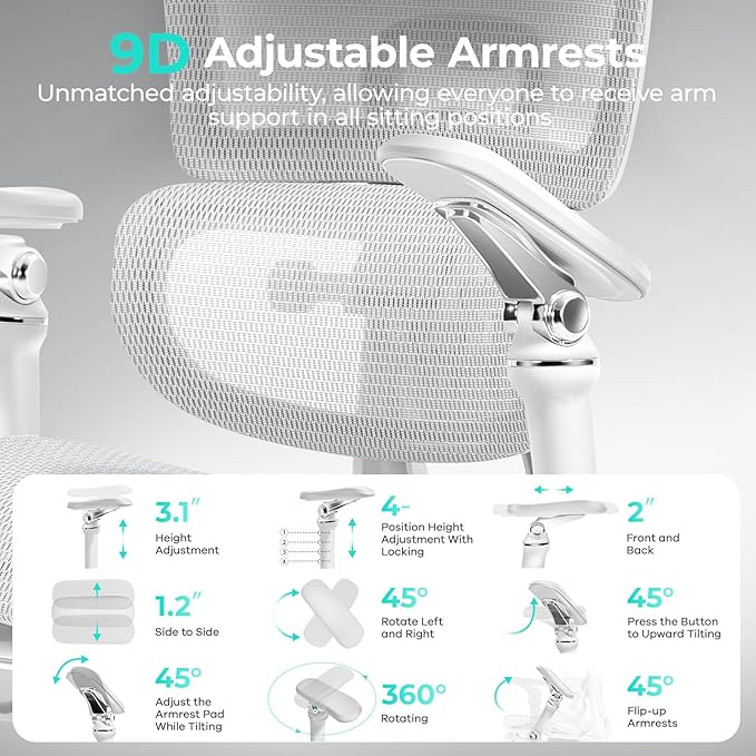 Ergonomic Office Chair with 9D Arms, Adjustable Seat Depth, 3D Lumbar Support - Image 3