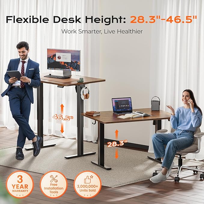 Huuger 48 x 28 Large Electric Standing Desk, Height Adjustable Desk, 27.6" Deep - Image 3