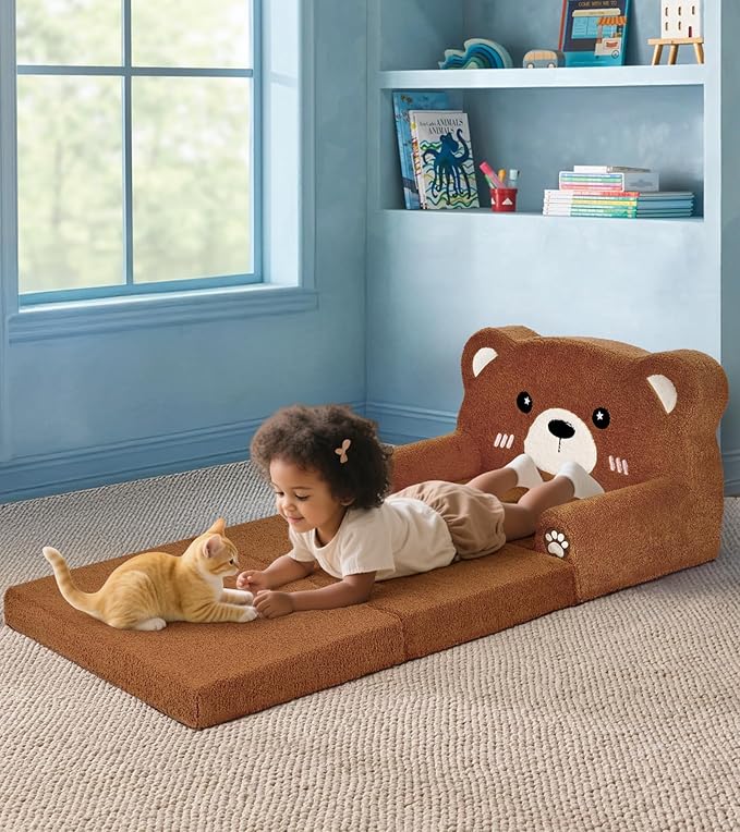 Kids Couch, 2-in-1 Soft Toddler Couch Fold Out - Image 2