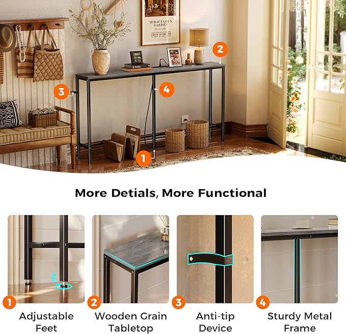 SUPERJARE Console Table with Outlet, 63 Inch Sofa Table with Charging Station - Image 8