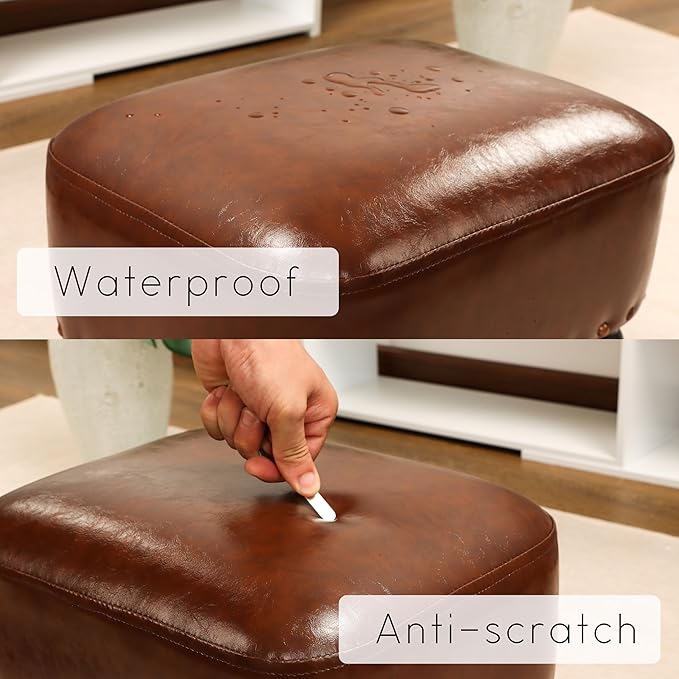 Ottoman Leather Foot Rest with Thicker Foam Padded Seat, Footstool with Wooden - Image 5