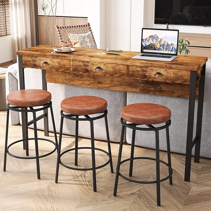 KEIKI 60.24” Long Bar High Top Dining Table and 3 Stools Chairs Set by Unknown