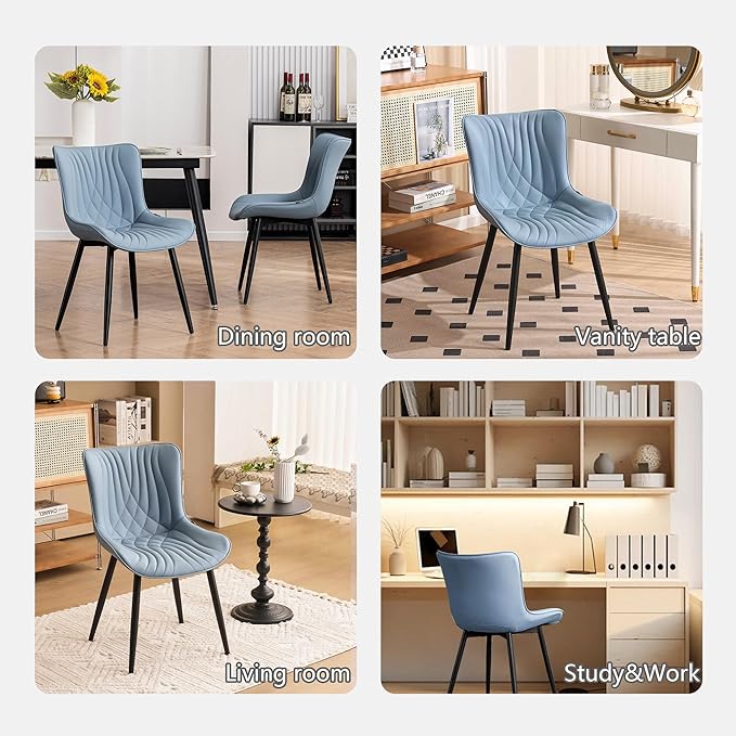 Kidol&Shellder Blue Dining Chairs Set of 2, Faux Leather Upholstered Mid - Image 6
