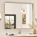 Keonjinn Brushed Gold Bathroom Mirror 42 x 36 Inch Metal Frame Rectangular by Keonjinn