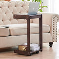 CozyDH C Shaped Solid Wood End Table, Rolling Side Table TV Sofa Tray Table by CozyDHDuvetCover