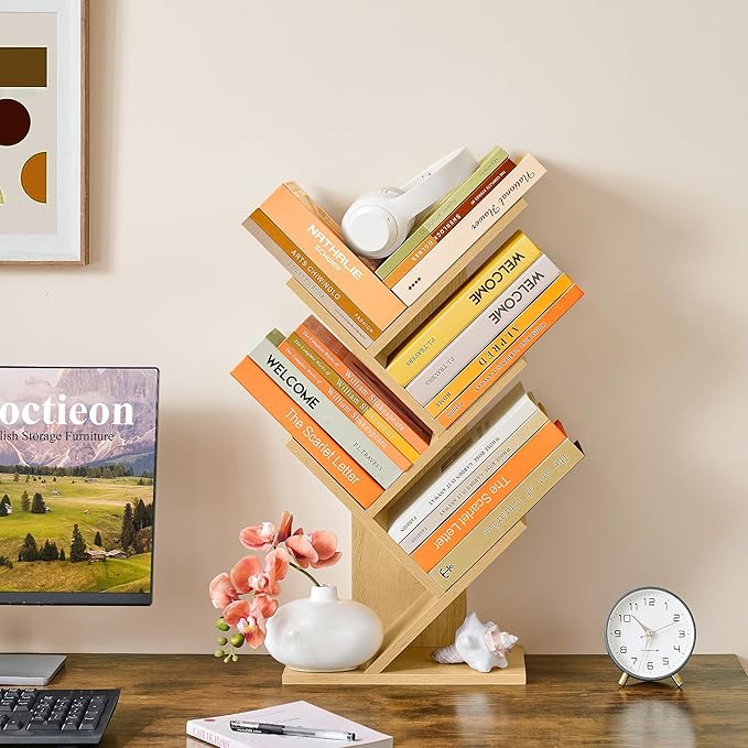 Hoctieon 4 Tier Tree Bookshelf, 4 Shelf Bookcase, Free Standing Tree Bookcase - Image 6