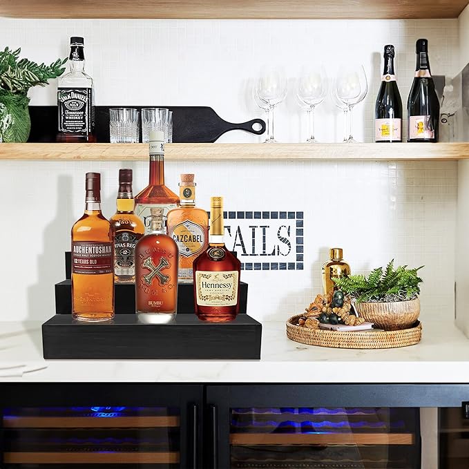 Royxen Wood Liquor Bottle Shelf 3 Tier Bar Shelf Freestanding Vintage Liquor - Image 2