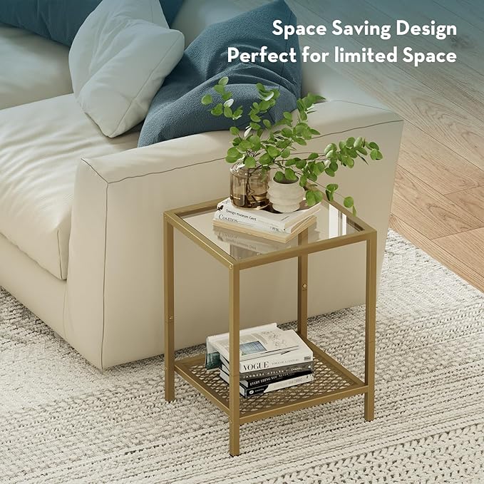 SAYGOER Glass Side Table Small Gold End Table - Image 4