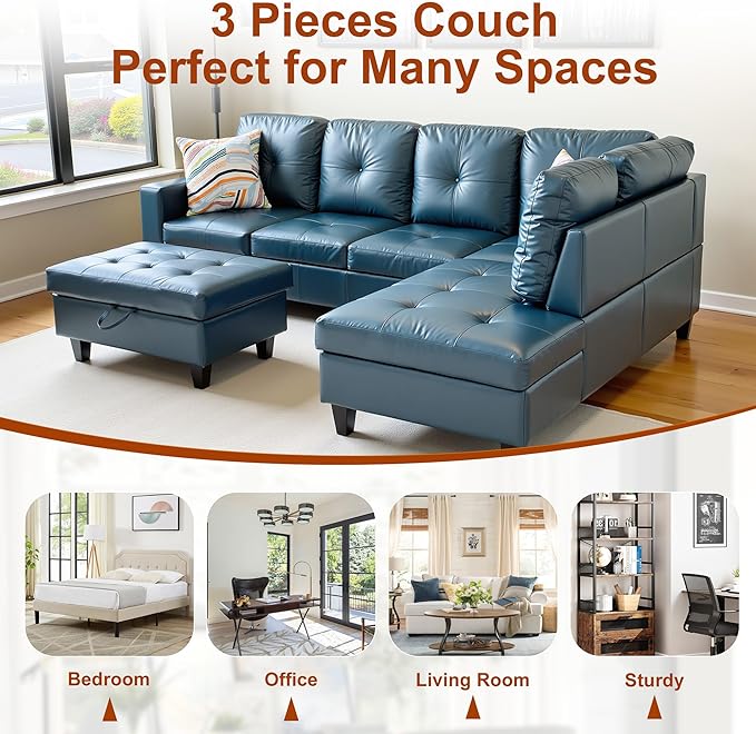 Osparple Sectional Couch PU Leather L Shaped Couch 3 Pieces Modular Sectional - Image 7