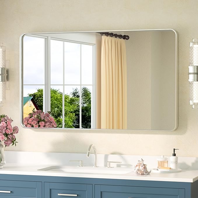 TETOTE Brushed Nickel Bathroom Mirror 40 x 24 Inch Brushed Nickel Metal Framed by TETOTE