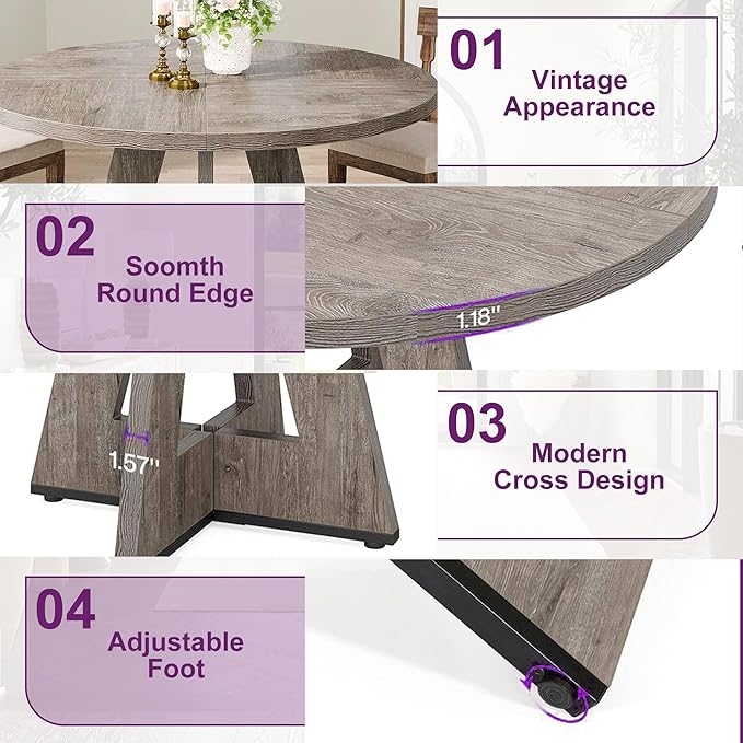Round Dining Table for 4, Farmhouse Table for Dining Room, Living Room - Image 5