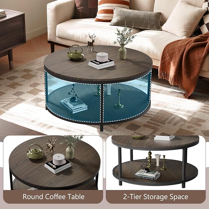 NSdirect 36 inches Round Coffee Table, Rustic Wooden Surface Top & Sturdy Metal - Image 7
