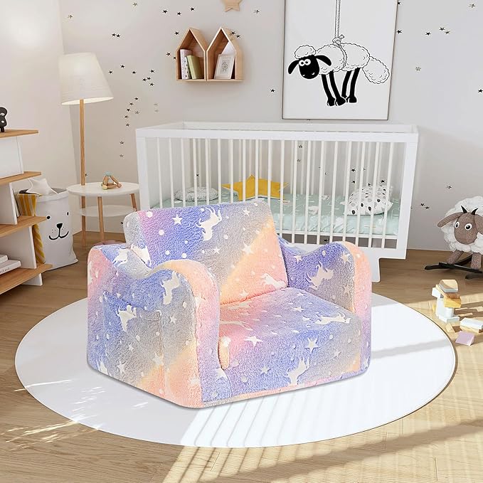 Kids Couch for Toddlers, 2-in-1 Kids Sofa Chair Glow in The Dark, Comfy Soft - Image 2
