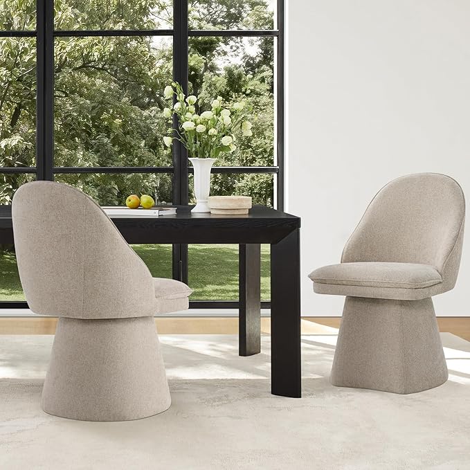 Swivel Dining Chairs Modern Desk Chair Upholstered Linen Fabric Side Chair - Image 2