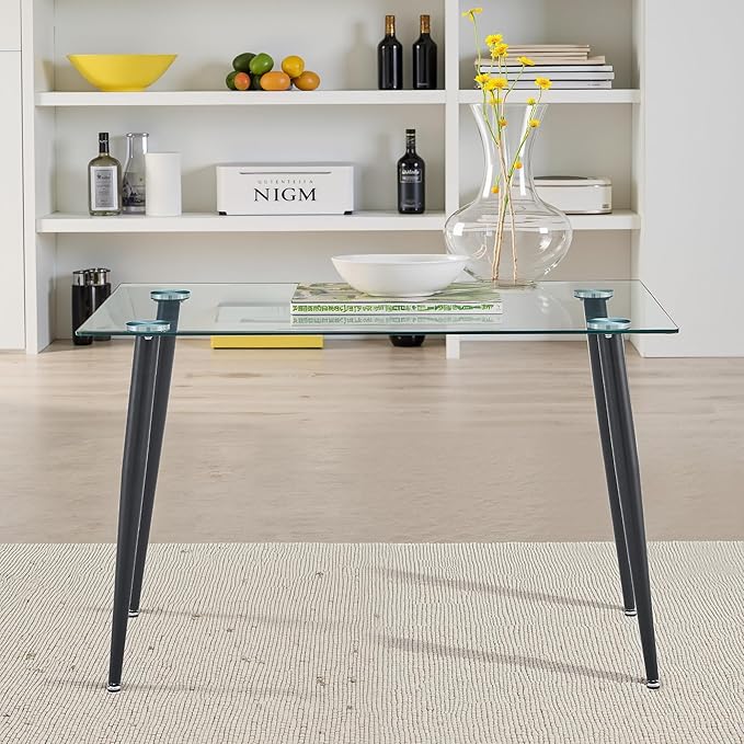 Dining Table for 6 Kitchen Table 47.2" Rectangular Modern Glass Dining Table by LynginsCreativeLife