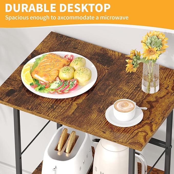 Microwave Cart with Storage, 3-Tier Rolling Kitchen Stand with Wire Basket - Image 8