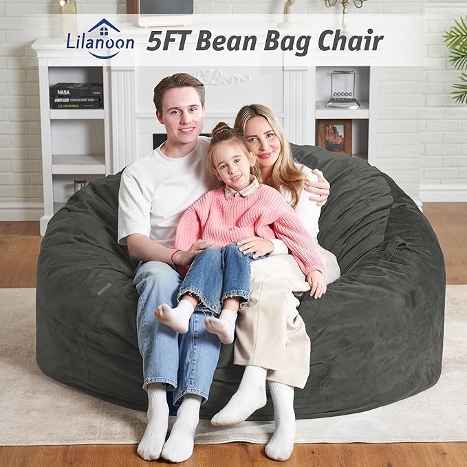 5FT Bean Bag Chair with Ultra Soft Velvet Cover Bean Bag Sofa with Memory Foam - Image 3