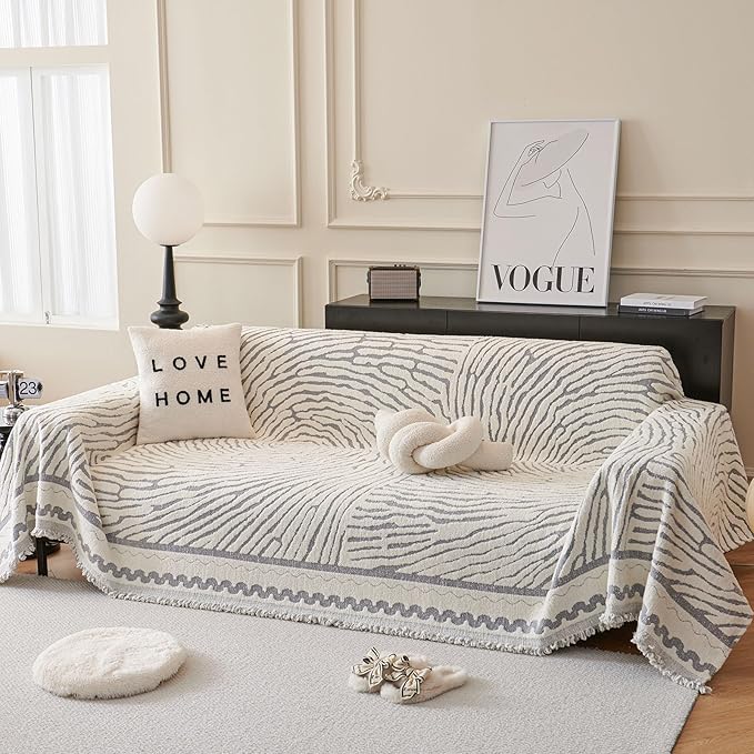 STACYPIK Modern Gray Geometric Sofa Cover, Anti-Slip Reversible Boho Dog Couch - Image 2