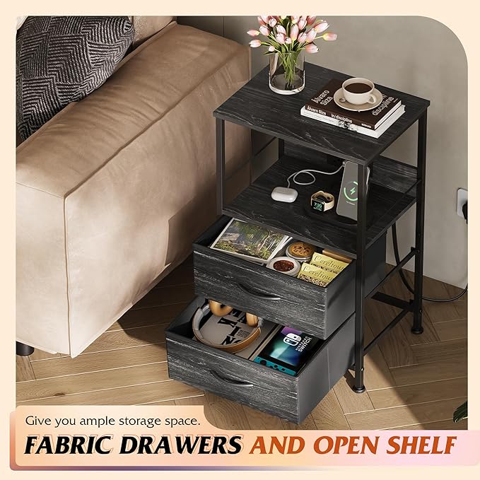 WLIVE Night Stand with Charger Station, LED Nightstand - Image 6