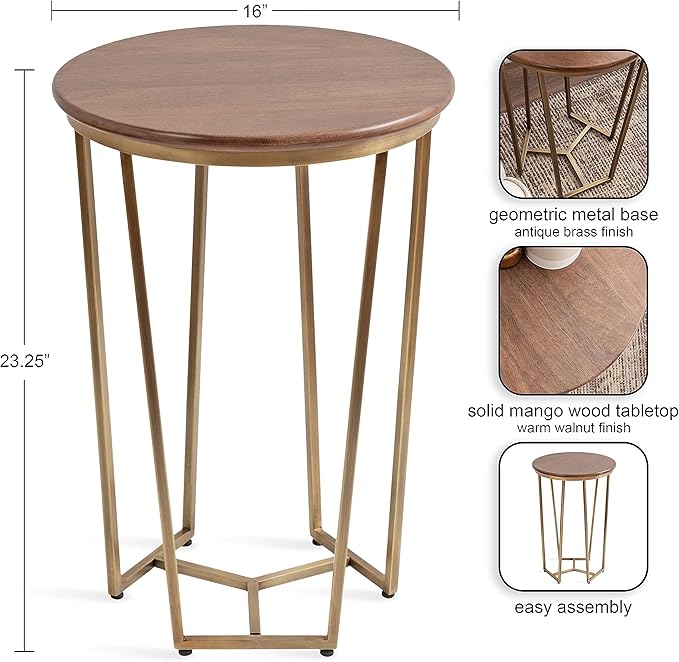Kate and Laurel Solvay Round Metal and Wood Side Table; 16 x 16 x 24; Walnut - Image 3