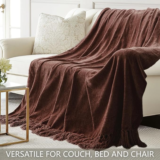 Chenille Throw Blanket for Couch 60"X 80" Twin, Soft Cozy Throws - Image 4