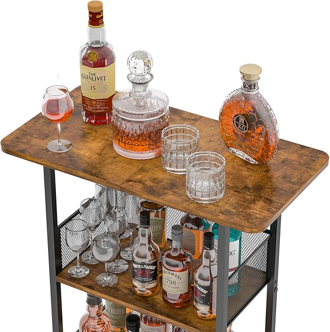 Wine Rack Freestanding Floor:4 Tier Whiskey Wine Rack Mini Bar Cart, Liquor - Image 2