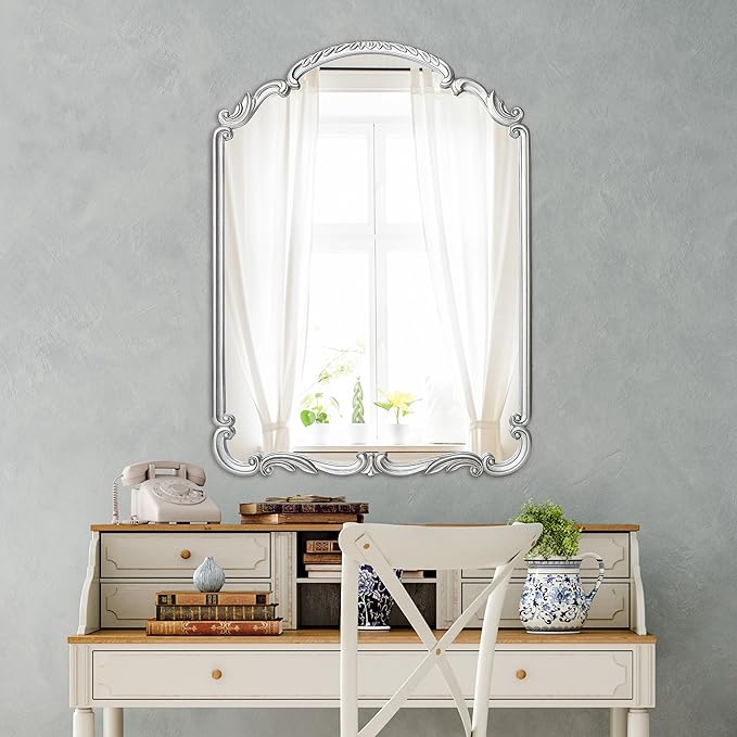 English Estate Carved Arch Wood Wall Mirror, Mirror - Image 2