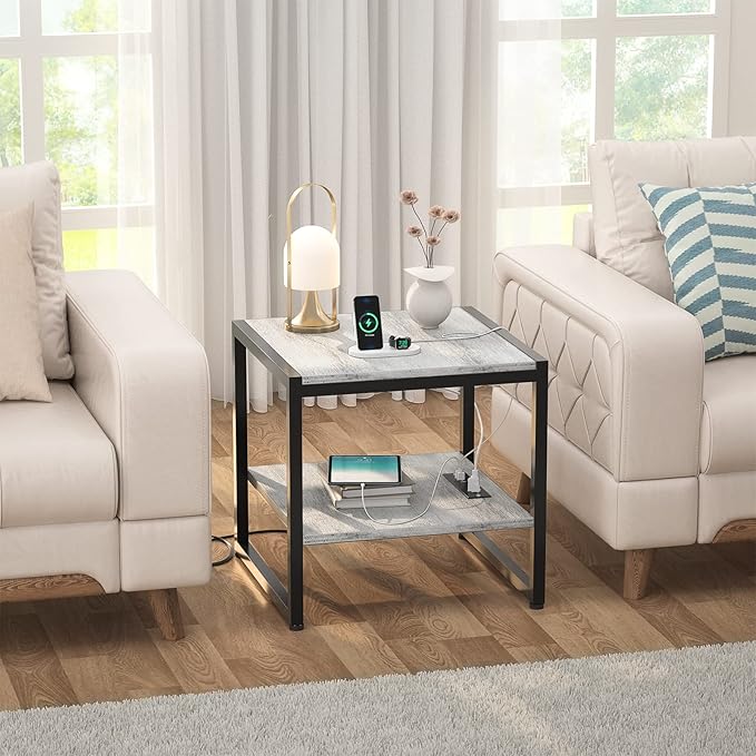 Homieasy End Table with Charging Station, 20 Inch Square Side Table with USB - Image 7