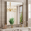 Bronze Bathroom Mirror 28x36 Inch, Brushed Bronze Metal Frame Mirror by JISOSO