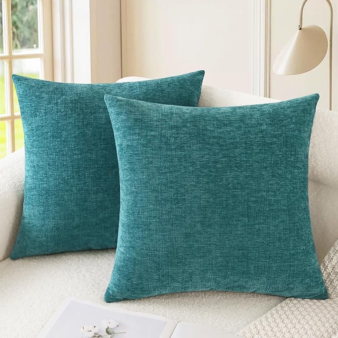 CaliTime Throw Pillow Covers Decorative 12 X 12 Inches Pack of 2 Cozy Chenille by CaliTime
