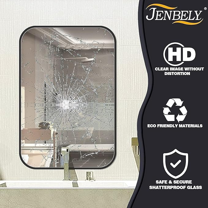 40x30 Inch Black Wall Mirror for Bathroom, Brushed Metal Framed Mirror - Image 5