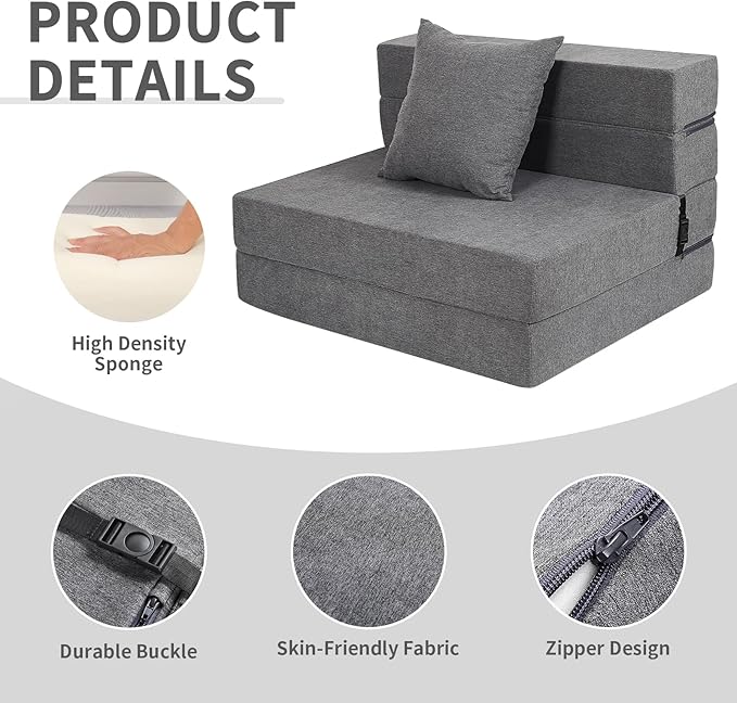 Futon Sofa Bed, High-Density Memory Foam Couch - Image 4