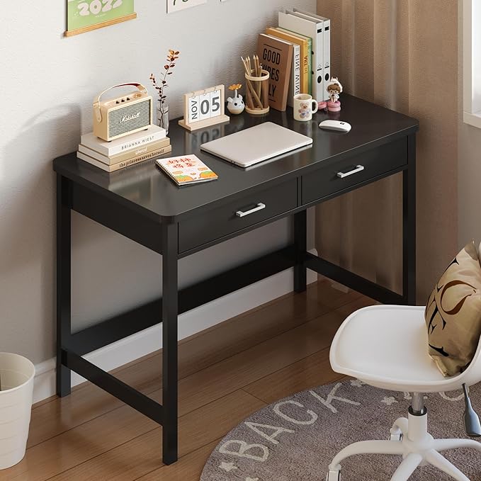 4NM 39.4" Small Desk with Wood Drawers, Home Office Computer Desk with Wooden - Image 2