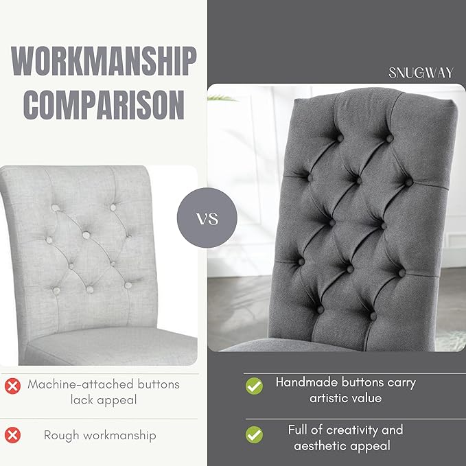 Tufted Upholstered Parsons Dining Chair Set Fabric Diner Accent Stylish Modern - Image 6