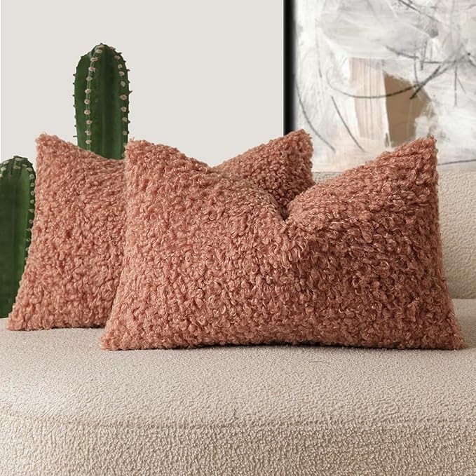 Foindtower Set of 2 Curly Teddy Wool Pillow Covers Decorative Boucle Textured by Foindtower