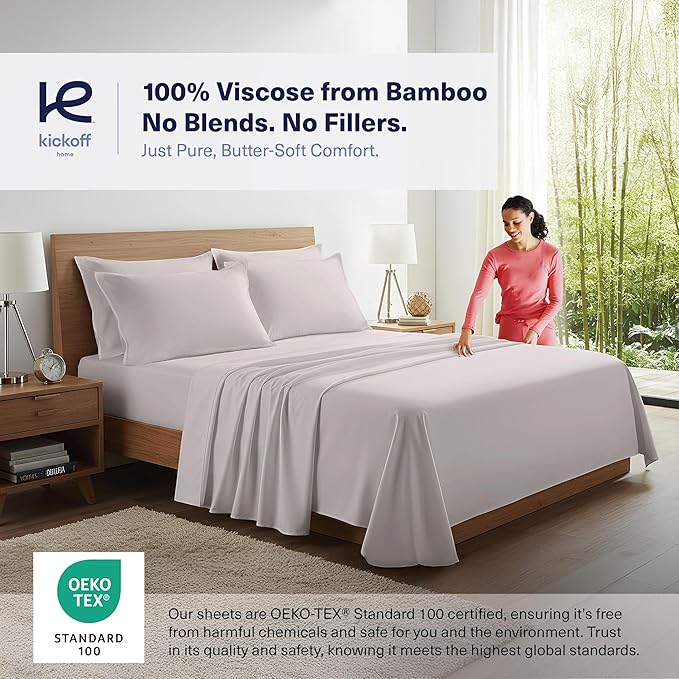 Kickoff Viscose Bamboo Sheets California King Size 4-pc 100% Organic Bamboo - Image 2