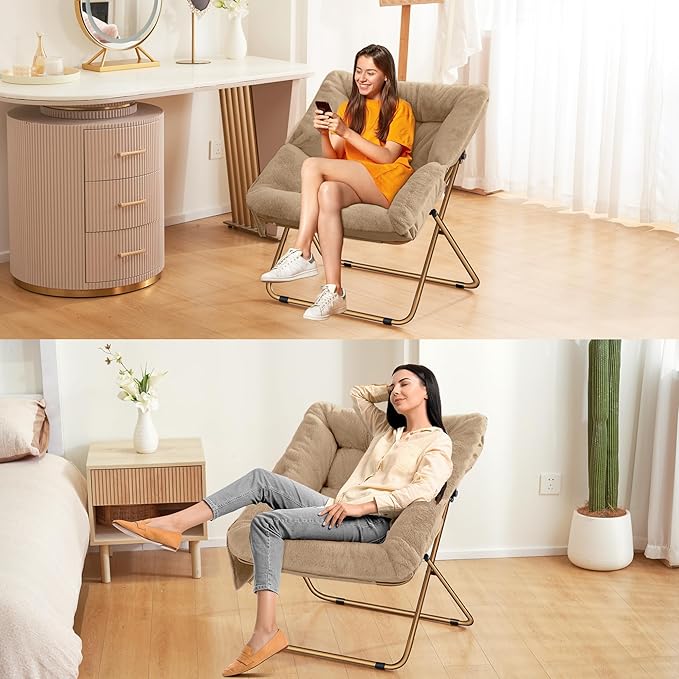 Comfy Saucer Chair for Adults, Foldable Living Room Chairs, Soft Faux Fur - Image 6