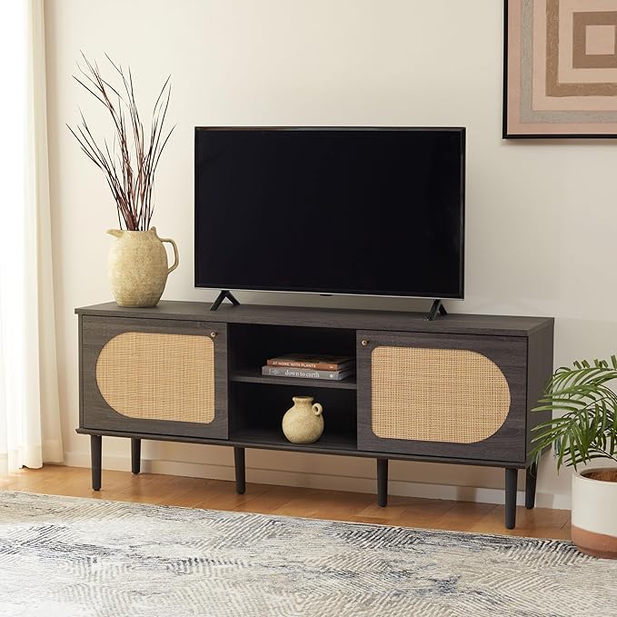 SAFAVIEH Claude TV Stand for up to 65" Flatscreen – Distressed Black, 2 Sliding by SAFAVIEH