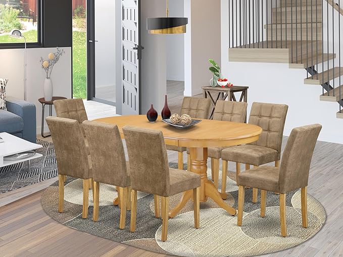 East West Furniture VAAS9-OAK-28 9 Piece Mid Century Modern Dining Table Set - Image 2