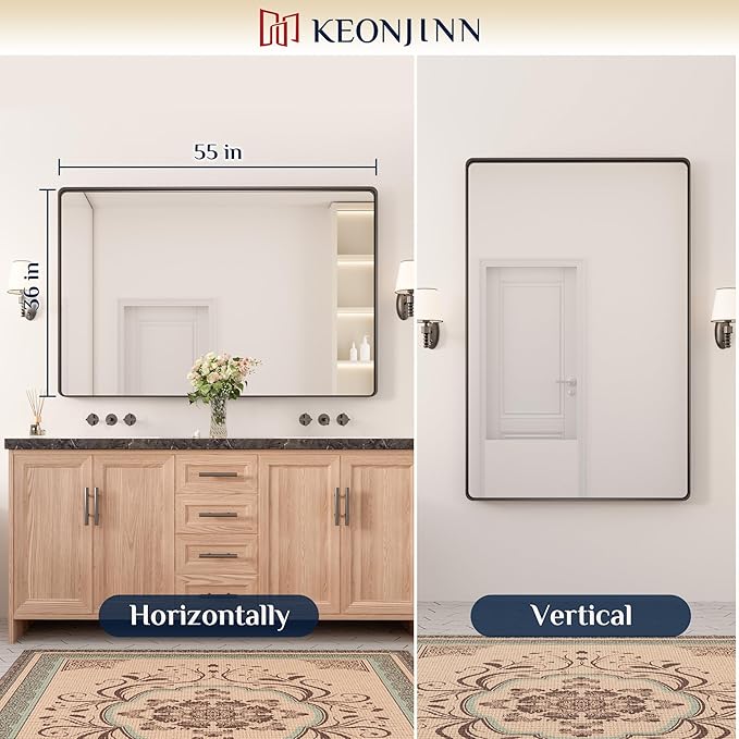 Keonjinn Black Mirror for Bathroom Sink 55 x 36 Inch Large Rounded Rectangle - Image 8