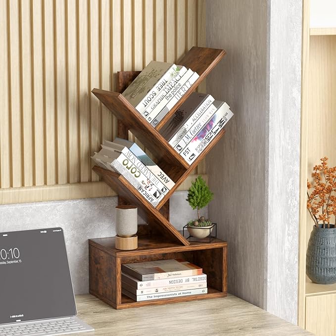 Small Tree Book Shelf, 5 Tier Black Tree Bookshelf, Modern Desk Display Storage - Image 2