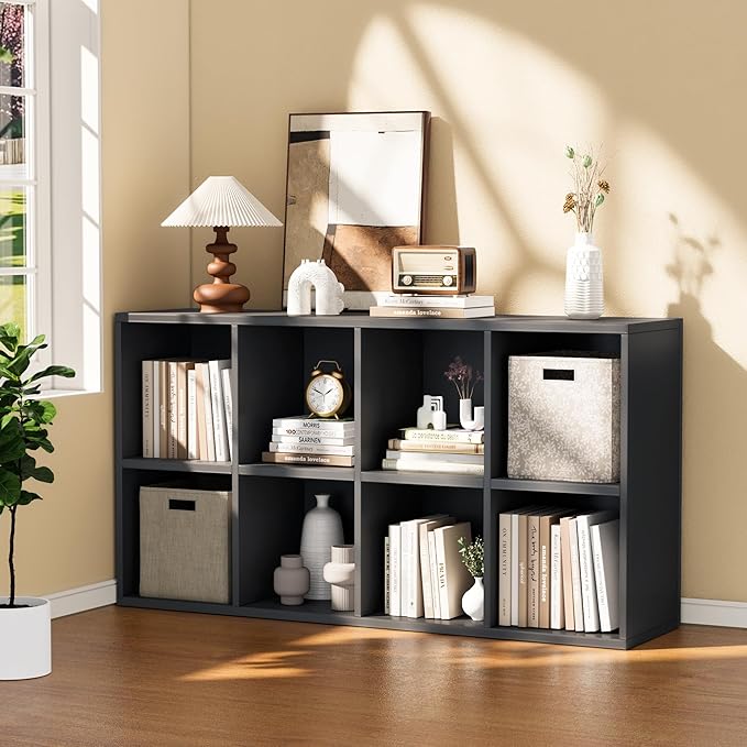 YESHOMY 8 Black Cube Bookcase, Open Frame 2-Tier Book Shelf, Bookshelf Storage - Image 3